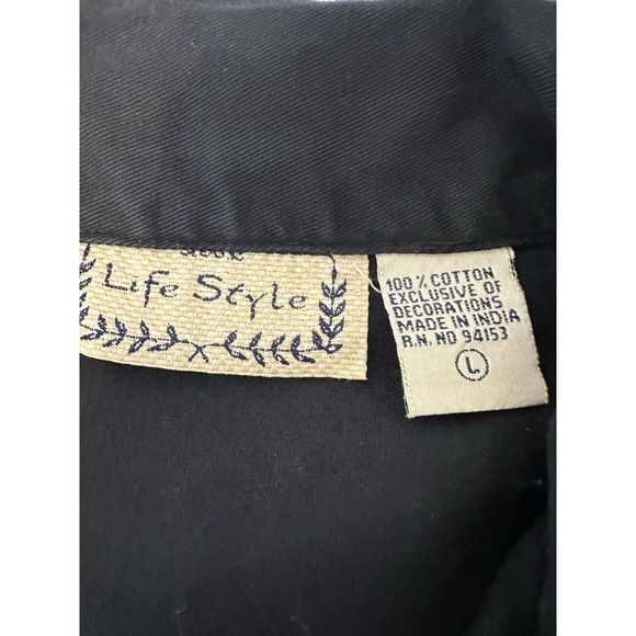 Vintage Black Denim Button-Up Vest- Shirt/Top Women Large Cats Front Back - Picture 3 of 5